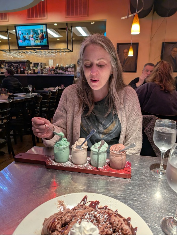 Figure 5: Middle-aged Adrienne eyes four types of ice cream